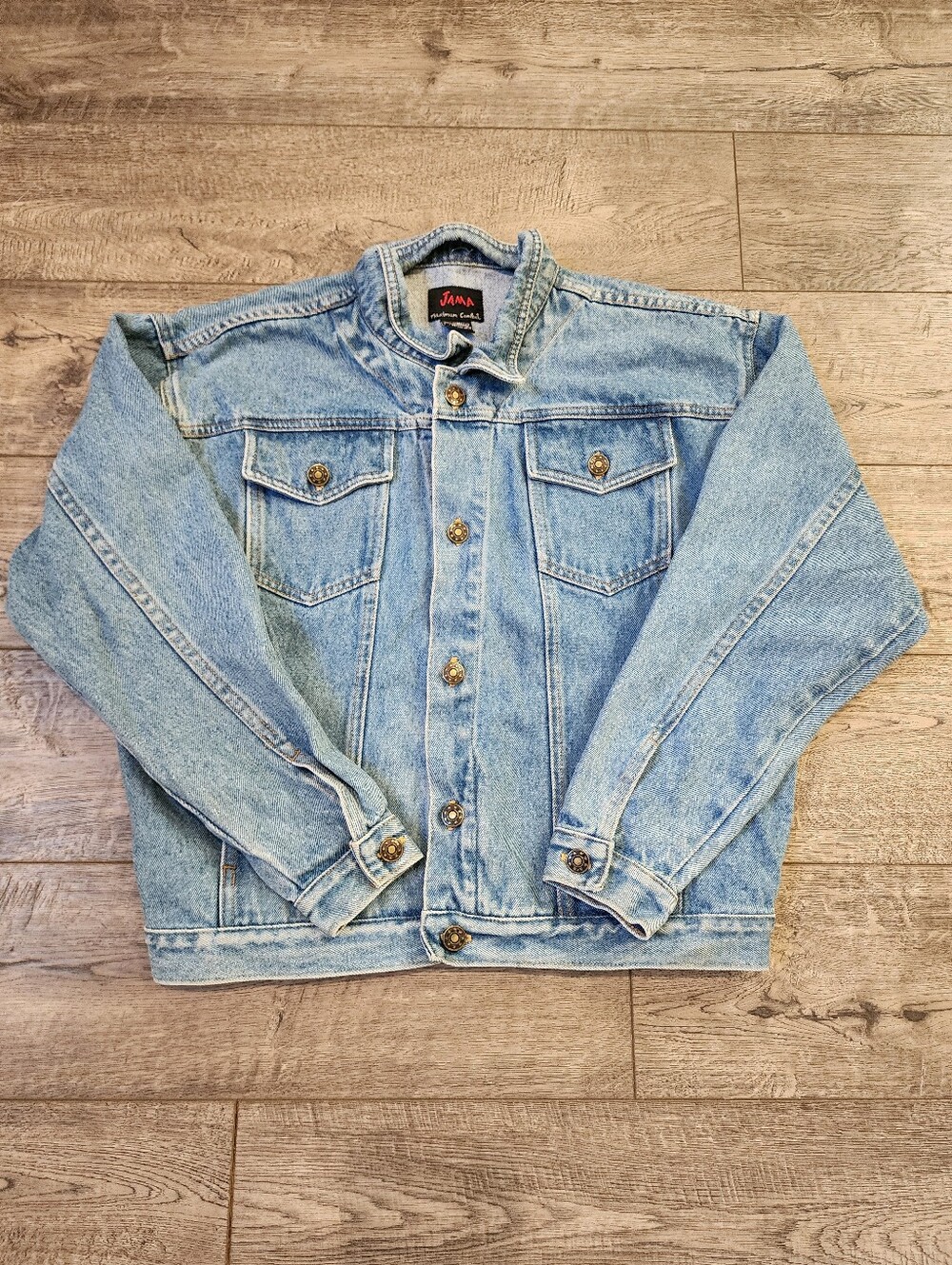 VTG Jama Maximum Comfort Womens Denim Jacket Size M(11-12) Light Wash Retro Y2K